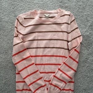J. Crew Pink and Brown Striped Crew Neck Sweater